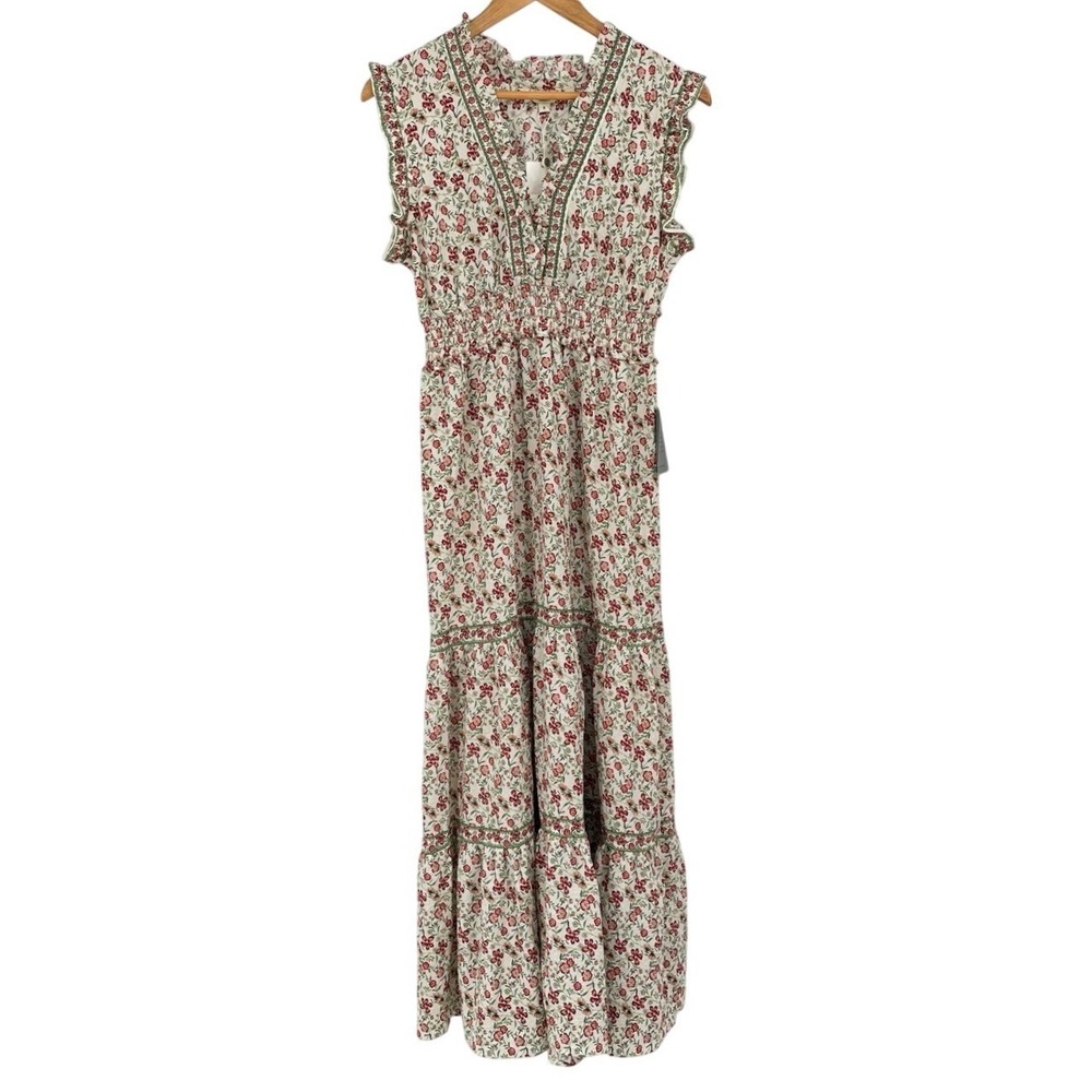 NEW Max Studio Small Floral Maxi Dress Smocked Waist Ruffle Sleeve Cottagecore - Picture 4 of 12